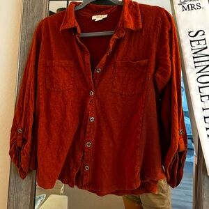 Cozy orange fall button up 🍁